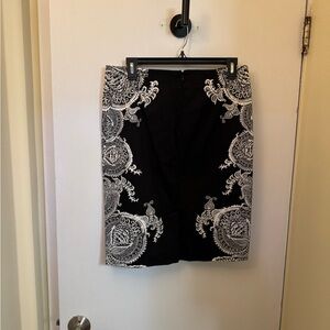 Lord & Taylor Black Pencil Skirt with White Paisley Print